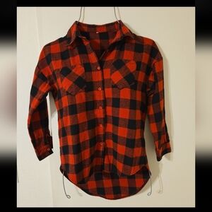 Red and Black Plaid Button-Up Shirt